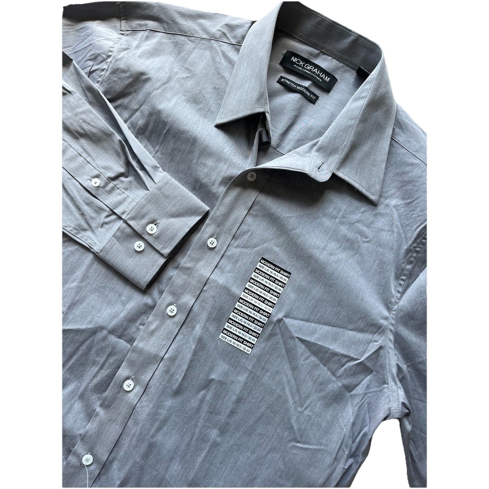 Nick‎ Graham Long Sleeve Modern Fit  Button Up Shirt Men's Size Large L Gray NWT